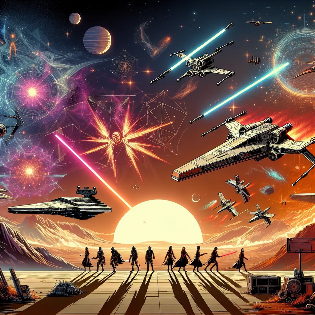 Create a digital art scene visualization influenced by space opera themes