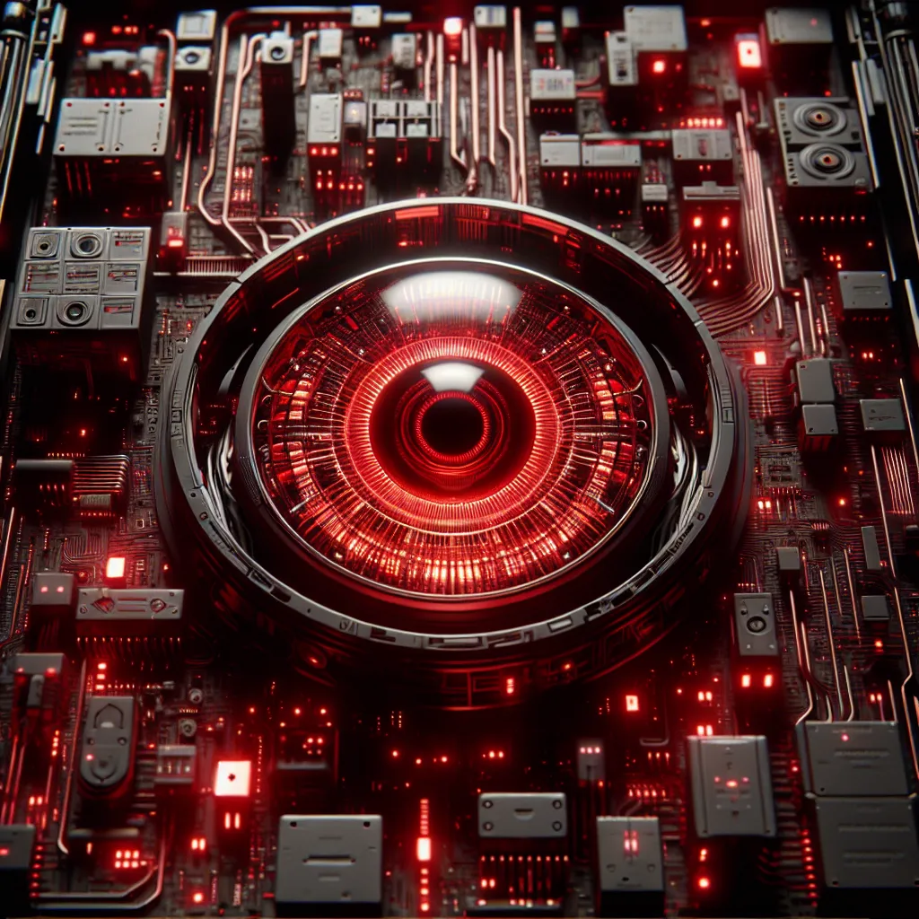 Scientific illustration related to 2001: A Space Odyssey addressing the question: What technology powered HAL 9000’s red eye?