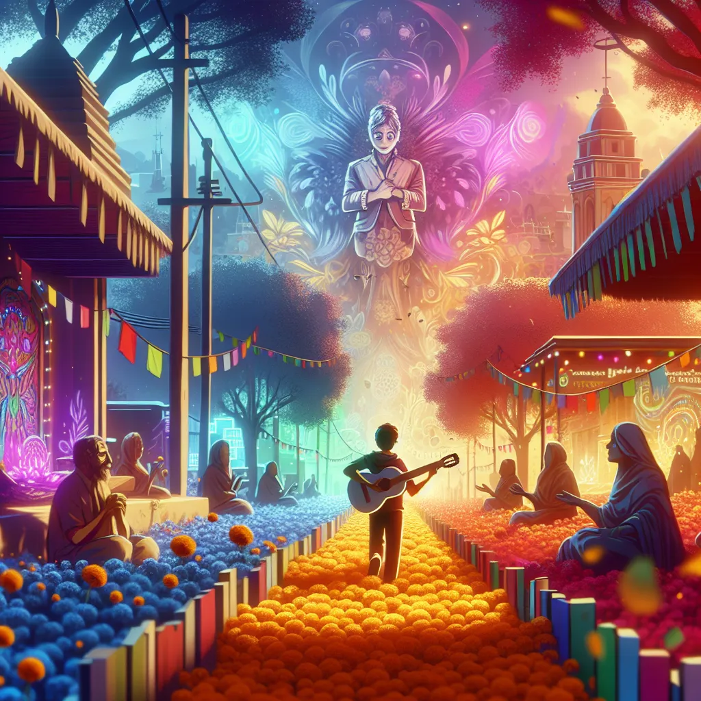 Scene illustration from the movie Coco addressing the question: How did memory petals function in the afterlife?
