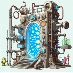 Scientific illustration related to Monsters, Inc. addressing the question: What energy powered the door teleportation tech...