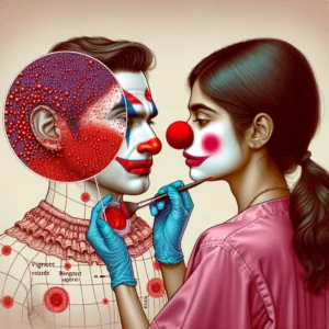 Scientific illustration related to Joker addressing the question: What material made Arthur Fleck’s red nose?