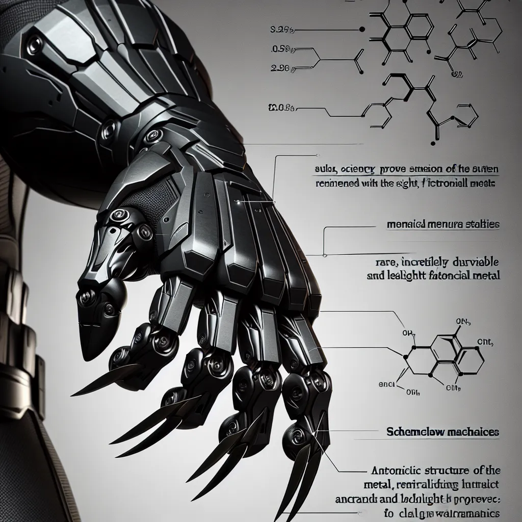 Scientific illustration related to Captain America: Civil War addressing the question: What metal reinforced Black Panther...