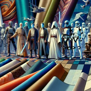Scene illustration from the movie Star Wars: A New Hope addressing the question: What fabric was Princess Leia’s white gow...