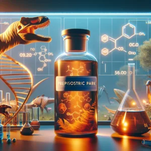 Scene illustration from the movie Jurassic Park addressing the question: What chemical stabilized the dinosaur cloning pro...
