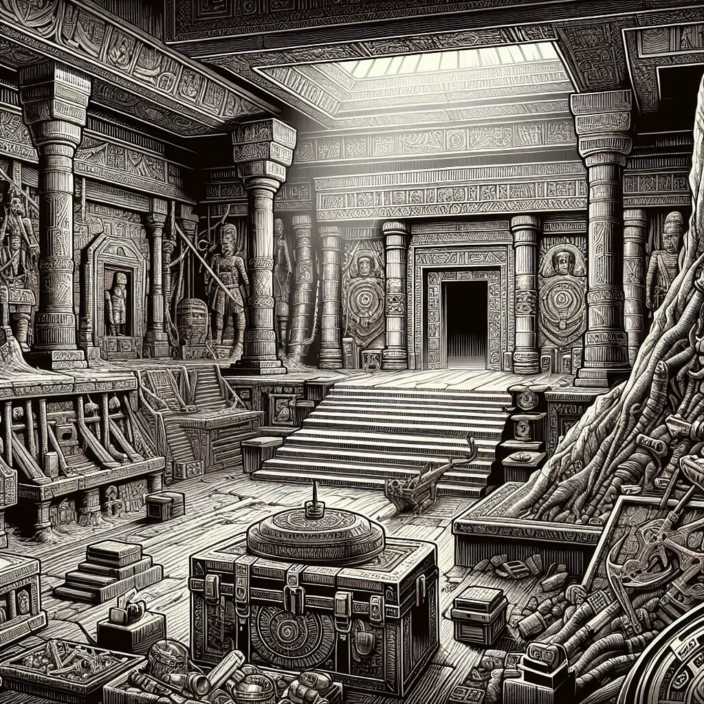 Scene illustration from the movie Raiders of the Lost Ark addressing the question: What carvings adorned the Ark’s exterior?