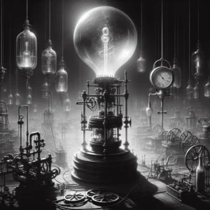 Scene illustration from the movie The Prestige addressing the question: What gas filled the bulbs in Tesla’s lab?