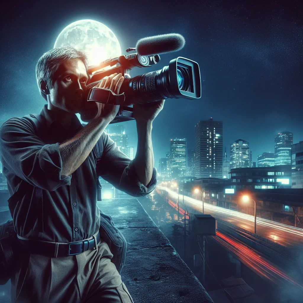 Scene illustration from the movie Nightcrawler addressing the question: What lens did Lou use for his close-up crime shots?