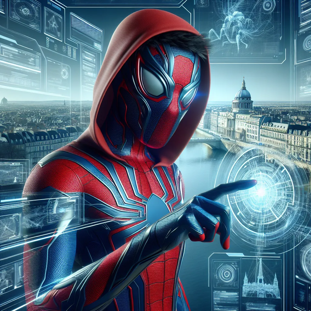 Scene illustration from the movie Spider-Man: Far From Home addressing the question: What software ran EDITH’s AI system?